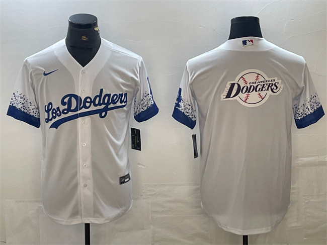 Los Angeles Dodgers White Team Big Logo City Connect Cool Base Stitched Jersey - Click Image to Close